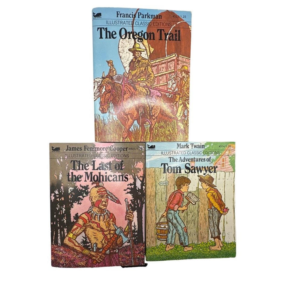 VTG 3 Moby Books mini Illustrated Classics Tom Sawyer Oregon Trail Mohicans